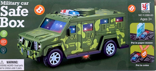 Wholesale MILITARY VEHICLE  MONEY SAFE BOX BUMP & GO, MUSIC, LIGHT UP ( sold by the piece)