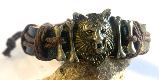 Wholesale Wolf Head Leather Bracelet  (Sold by the PIECE OR dozen)