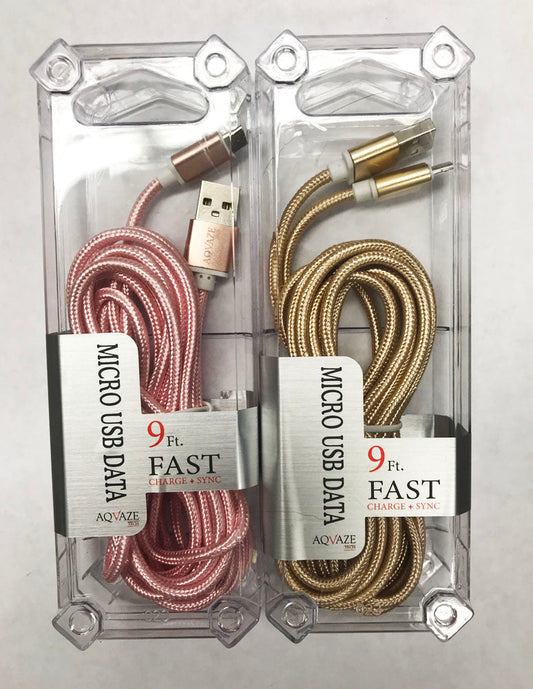 Wholesale PREMIUM  9 FOOT mirco USB / ANDROID  CLOTH LIGHTNING CABLE W CLEAR CASE (sold by the piece )