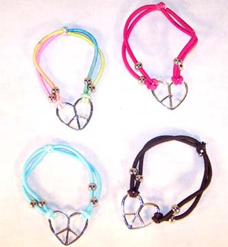 Wholesale HEART PEACE SIGN ROPE BRACELETS (Sold by the PIECE OR dozen) *- CLOSEOUT AS LOW AS 50 CENTS EA