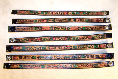 Wholesale LEATHER PAINTED AZTEC SNAP ON BRACELETS  (Sold by the dozen) *- CLOSEOUT 50 CENTS EA