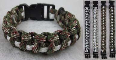 Wholesale CAMOFLAUGED WHITE STRIP PARACORD BRACELETS  (Sold by the PIECE OR dozen) - CLOSEOUT $1 EA
