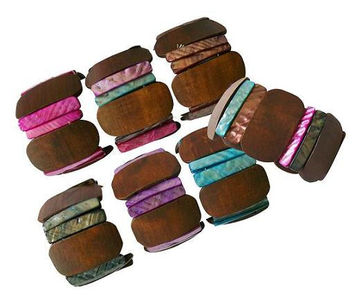 Wholesale WOOD & SHELL STRETCH BRACELET (Sold by the PIECE OR dozen)