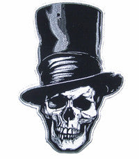 Wholesale SKULL HEAD WITH STOVE TOP HAT PATCH 10 INCH (Sold by the piece)