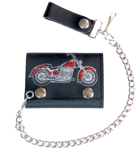 Wholesale MOTORCYCLE HOGG BIKE TRIFOLD LEATHER WALLETS WITH CHAIN (Sold by the piece)