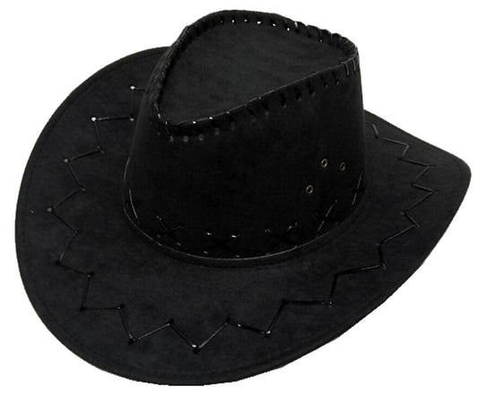 Wholesale BLACK HEAVY LEATHER STYLE WESTERN COWBOY HAT (Sold by the piece or dozen)