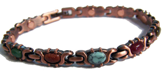 Wholesale COPPER MAGNETIC OVAL SHAPED MIXED STONES LINK BRACELET  (sold by the piece )