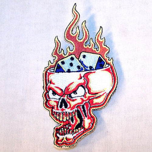 Wholesale OPEN HEAD SKULL DICE 4 INCH PATCH (Sold by the piece or dozen ) -* CLOSEOUT AS LOW AS 75 CENTS EA
