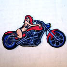 Wholesale GIRL ON MOTORCYCLE 4 INCH PATCH (Sold by the piece OR dozen ) CLOSEOUT AS LOW AS .75 CENTS EA