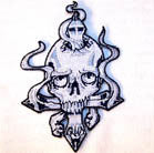 Buy SKULL WITH UPSIDE DOWN CROSS 4 INCH PATCH CLOSEOUT AS LOW AS .75 CENTS EABulk Price