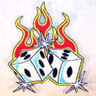 Wholesale SPARKLING FLAME DICE 4 INCH PATCH ( Sold by the piece or dozen ) *- CLOSEOUT AS LOW AS 75 CENTS EA