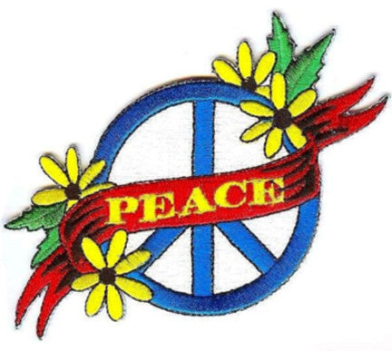 Wholesale PEACE FLOWER BANNER 4 INCH PATCH  (Sold by the piece or dozen) - * CLOSEOUT NOW AS LOW AS 75 CENTS EA