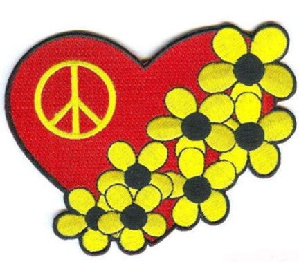 Wholesale PEACE HEARTS FLOWERS 4 INCH PATCH (Sold by the piece or dozen ) -* CLOSEOUT AS LOW AS 75 CENTS EA