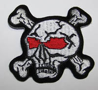 Buy RED EYES SKULL & CROSS BONES 3 INCH PATCH CLOSEOUT AS LOW AS .75 CENTS EABulk Price
