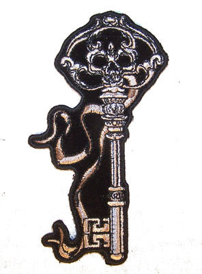 Wholesale SKELETON KEY SKULL  EMBROIDERIED PATCH 4 IN (Sold by the piece)