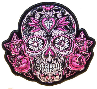 Wholesale JEWEL SUGAR SKULL EMBROIDERIED PATCH 4 IN (Sold by the piece)