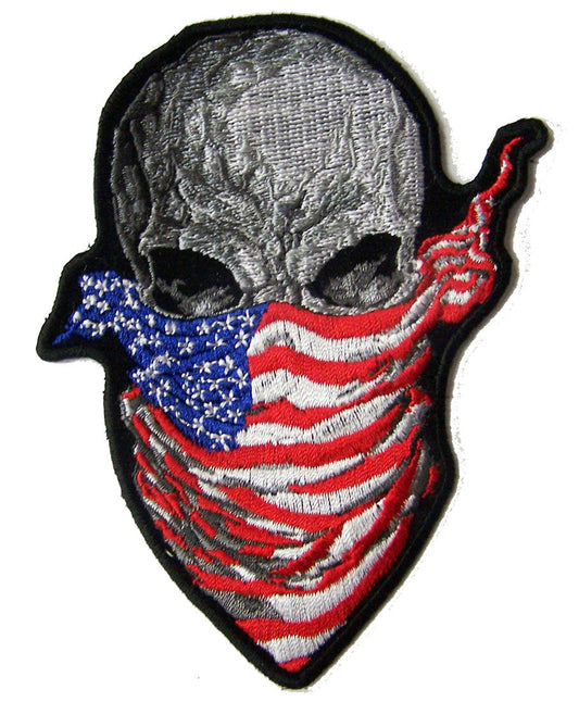Wholesale AMERICAN BANDANA SKULL EMBROIDERED PATCH 4 INCH (Sold by the piece)