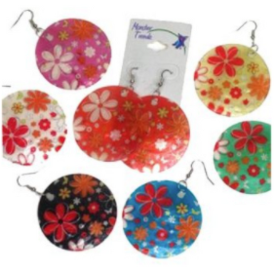 Wholesale Ethnic Pattern Translucent Shell Painted Flower Earrings Gift (Sold by the pair)