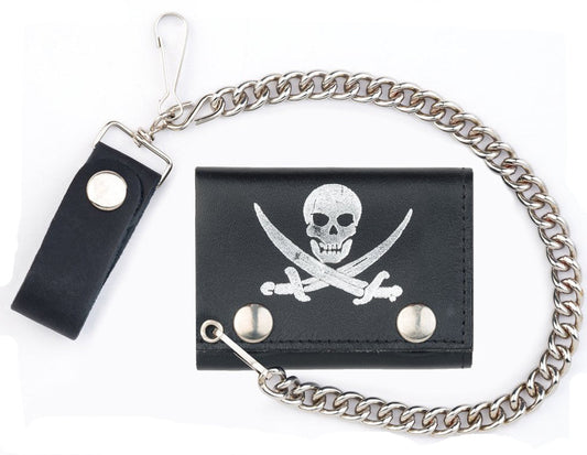 Buy PIRATE W CROSSED SWORDS TRIFOLD LEATHER WALLETS WITH CHAINBulk Price