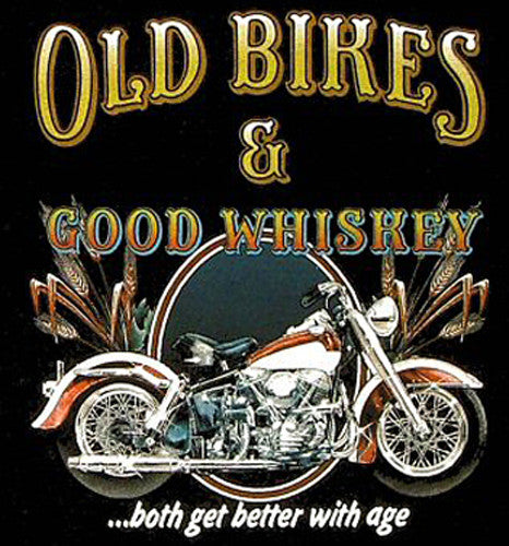 Wholesale OLD BIKES & GOOD WHISKEY BLACK SHORT SLEEVE TEE-SHIRT (Sold by the piece)