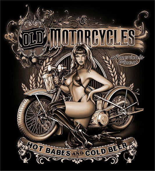 Buy OLD MOTORCYCLES HOT BABESBLACK SHORT SLEEVE TEE-SHIRTBulk Price