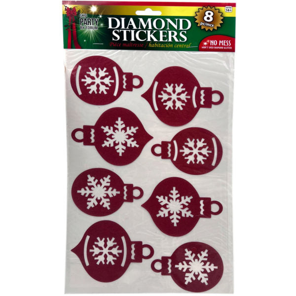 8 Piece Dimond Holiday Sticker Ornaments in Red