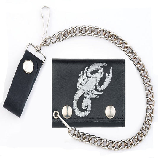 Scorpion Trifold Leather Wallets with Chain - Set of 3
