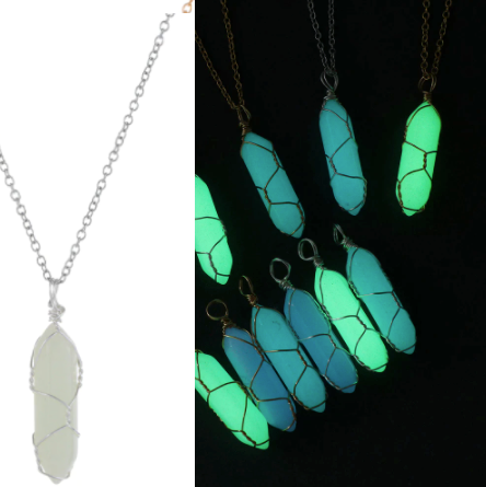 Buy GLOW IN THE DARK BULLET SHAPE WIRE WRAPPED PENDANT ON SILVER 18" CHAIN NECKLACE ( sold by the piece or dozen)Bulk Price