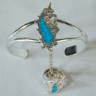 Wholesale FANCY UNICORN CUFF BRACELET W RING ON CHAIN (Sold by the piece) *- CLOSEOUT NOW $ 6.50 EA
