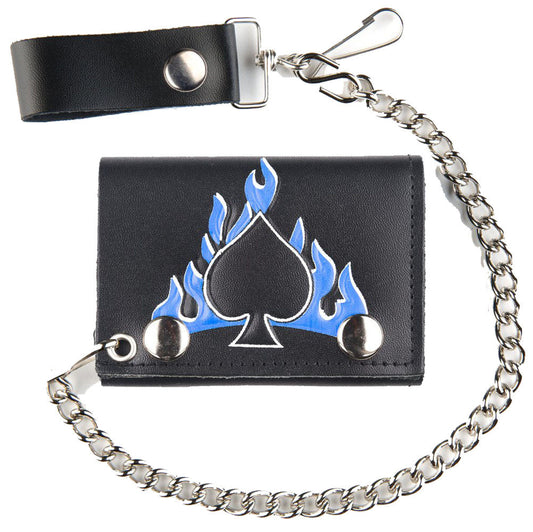 Buy SPADES BLUE FLAMES TRIFOLD LEATHER WALLETS WITH CHAINBulk Price