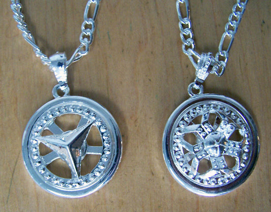 Buy ASSTORTED SILVER SPINNING CAR RIM NECKLACES ( sold by the piece or dozen CLOSEOUT ONLY $ 1 EABulk Price