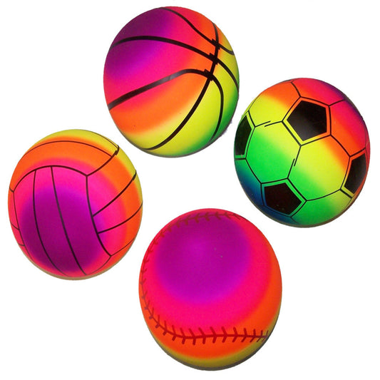 Wholesale 4 Assorted Rainbow 9 Inch inflated Toy Sports Balls (Sold by the dozen)