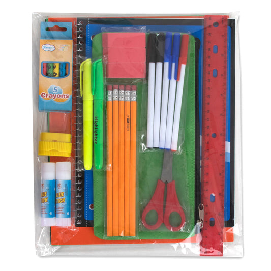 18" Bungee Backpack with 45-Piece School Supply Kit - 3 Colors ( 1 Case=12Pcs) 26.6$/PC