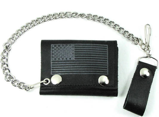 Buy BLACK & GREY AMERICAN FLAG TRIFOLD LEATHER WALLETS WITH CHAINBulk Price