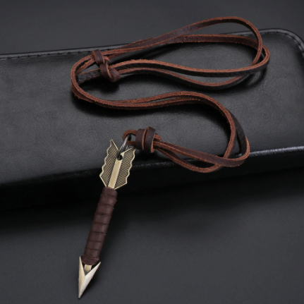 Wholesale Handmade Leather Wrapped Metal Arrow Adjustable Necklace (sold by the piece or dozen)