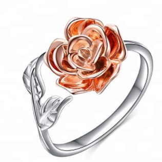 Wholesale ADJUSTABLE ROSE WOMENS RING ROSE GOLD & SILVER (sold by the piece)