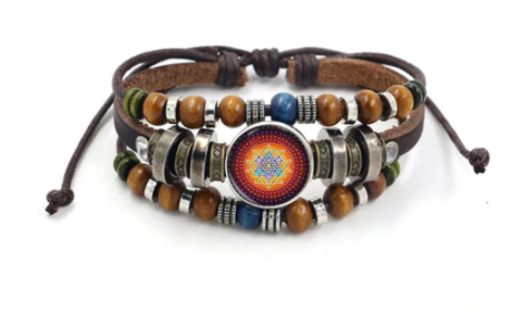 Wholesale BEADED LEATHER GEOMETRIC CHAKRA BRACELETS (sold by the piece)