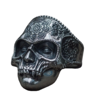 Wholesale SUGAR SKULL MUMMY DECORATED SKULL METAL BIKER RING (sold by the piece)