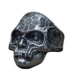 Wholesale SUGAR SKULL MUMMY DECORATED SKULL METAL BIKER RING (sold by the piece)