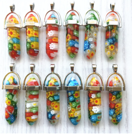 Buy GLASS FLOWER1 1/2" WIRE WRAPPED RAINBOW COLORED NECKLACE PENDANTS (sold by piece or dozen)Bulk Price