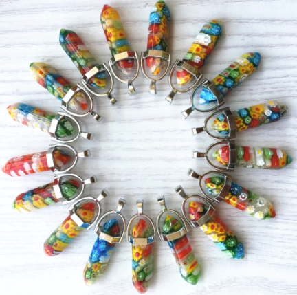 Buy GLASS FLOWER1 1/2" WIRE WRAPPED RAINBOW COLORED NECKLACE PENDANTS (sold by piece or dozen) Bulk Price