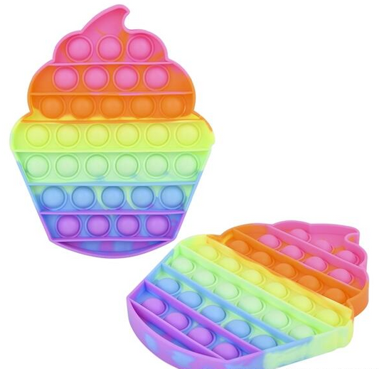 Wholesale 6.5" NEON CUPCAKE BUBBLE POP IT SILICONE STRESS RELIEVER TOY (sold by the piece )