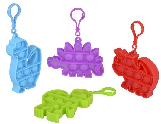 Buy DINOSAUR BUBBLE POPPERS CLIP ON 3.5"-3.75 SILICONE STRESS RELIEVER TOY KEYCHAINS Bulk Price