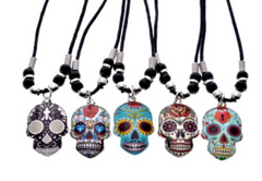 Buy Sugar Skulls Pendant Black Cord Necklace 18" Bulk Price