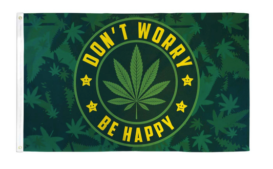 Wholesale DON'T WORRY BE HAPPY POT LEAF  MARIJUANA 3' X 5' FLAG (Sold by the piece)