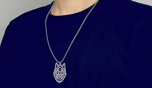 Wholesale STAINLESS STEEL CUT WOLF HEAD NECKLACE (sold by the piece or dozen)