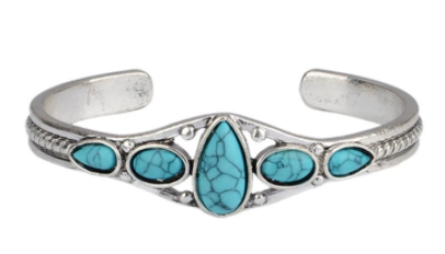 Wholesale TEARDROP TURQUOISE COLOR STONE SILVER CUFF BRACELET (sold by the piece)