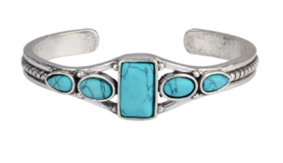 Wholesale SQUARE TURQUOISE COLOR STONE SILVER CUFF BRACELET (sold by the piece)