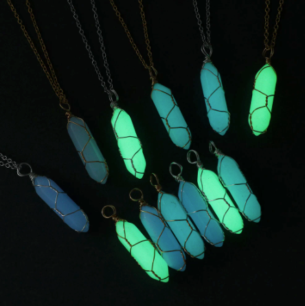 Buy GLOW IN THE DARK BULLET SHAPE WIRE WRAPPED PENDANT ON SILVER 18" CHAIN NECKLACE ( sold by the piece or dozen) Bulk Price