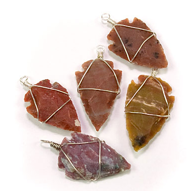 Wholesale RED JASPER WIRE WRAPPED STONE ARROWHEAD PENDANTS  (Sold by the dozen or with necklace))